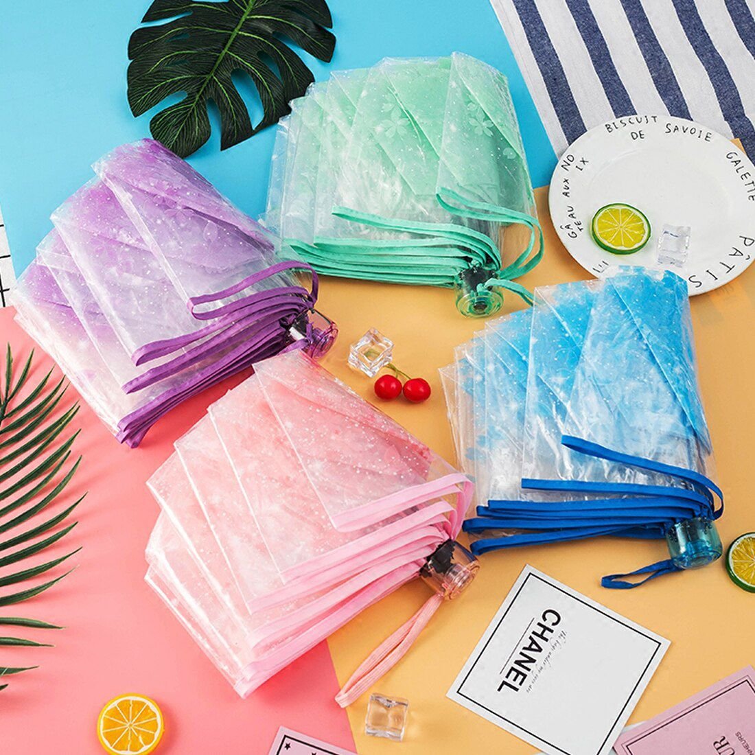 Gradient Color Transparent Folding Umbrella