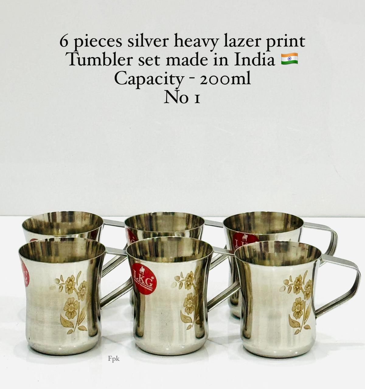 "Fpk" 6-Piece Heavy Stainless Steel Lazer Print Tumbler Set