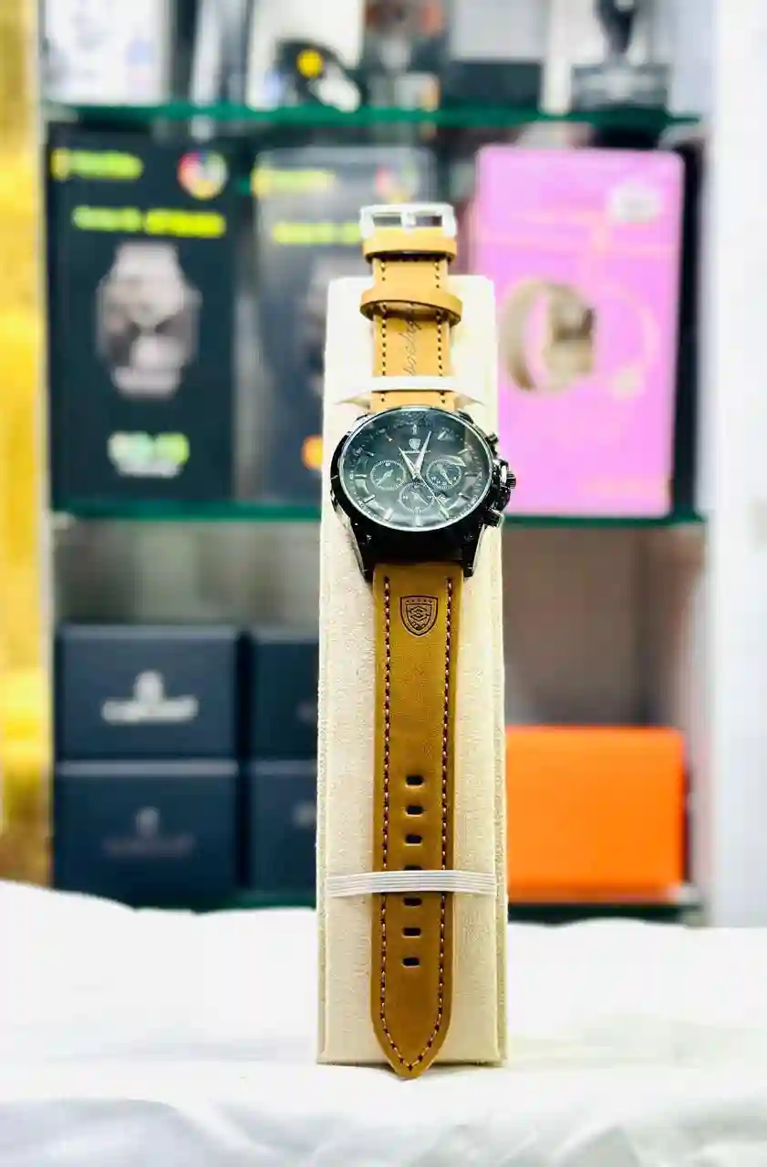 POEDAGAR DATE FASHION LEATHER STRAP WATCHES FOR MEN
