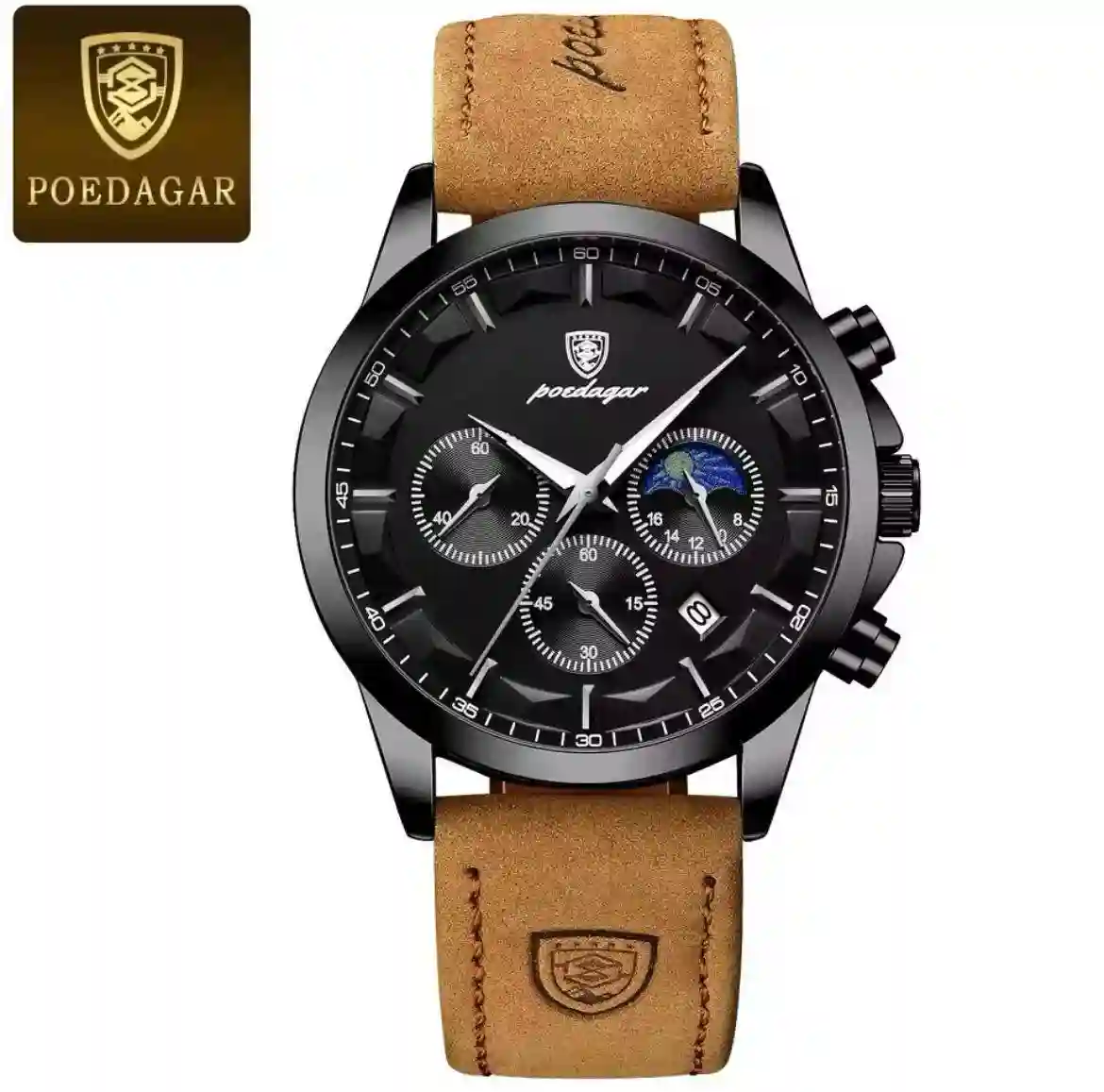 POEDAGAR DATE FASHION LEATHER STRAP WATCHES FOR MEN