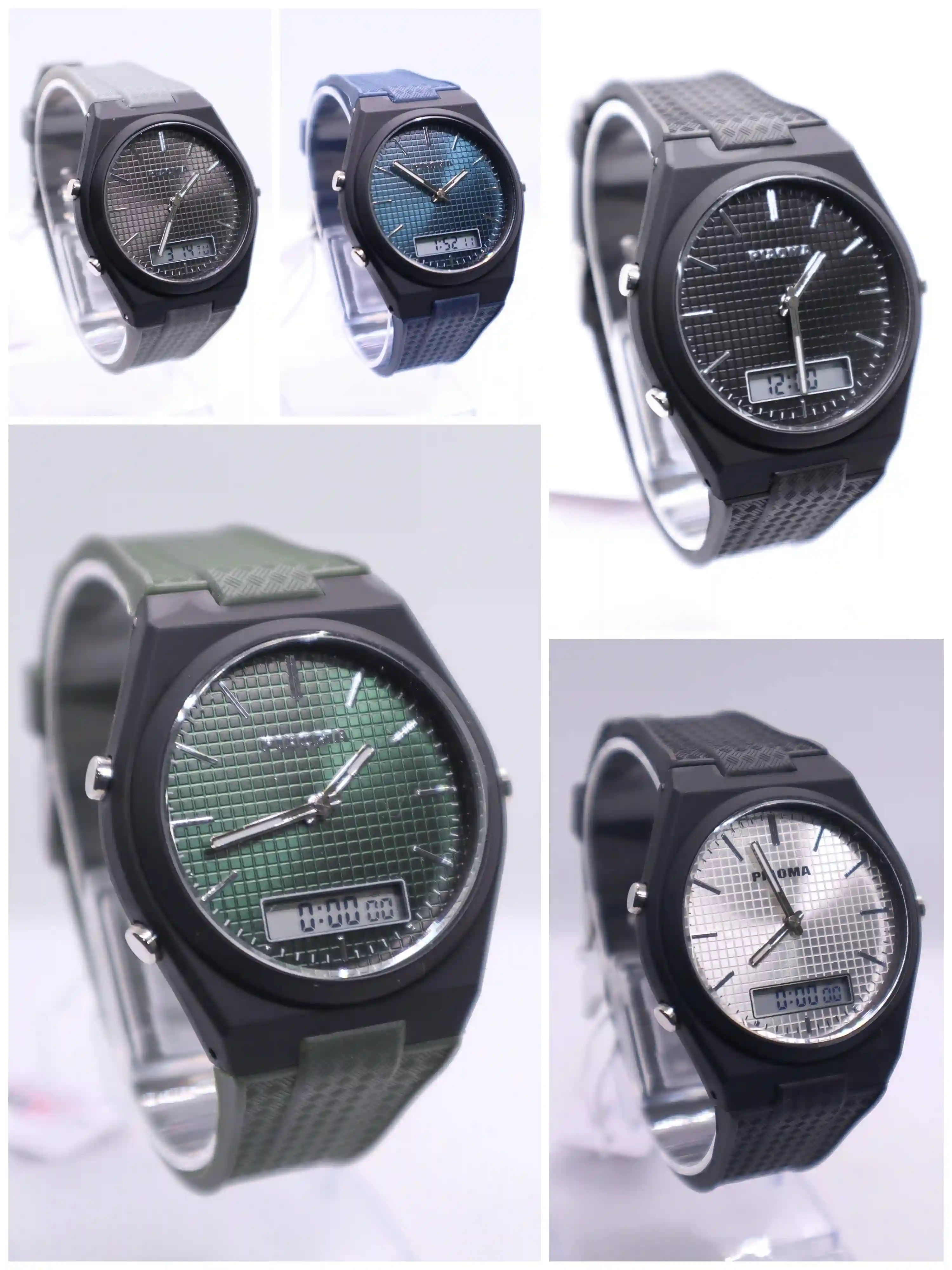 PIAOMA DUAL TIME RUBBER STRAP SPORT WATCHES