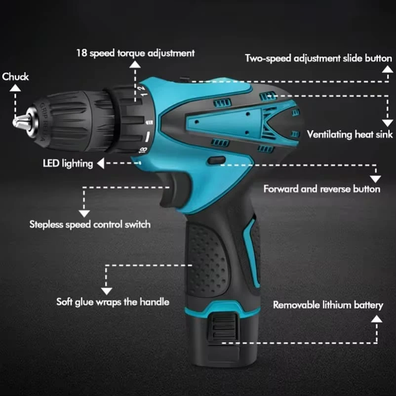 Rechargeable drill machine set Double battery