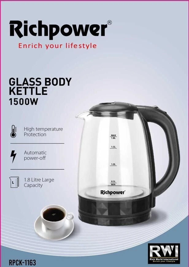 1.8L glass kettle