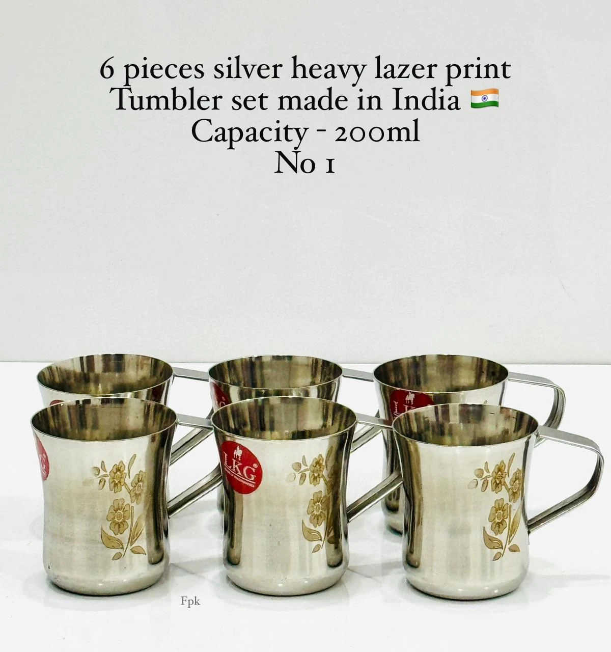 "Fpk" 6-Piece Heavy Stainless Steel Lazer Print Tumbler Set